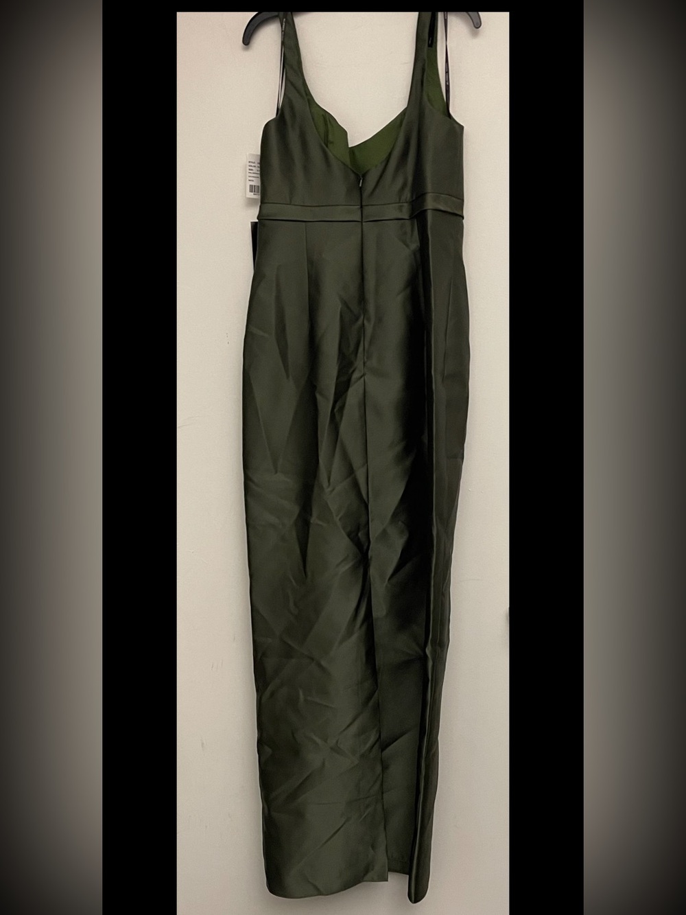 ALFRED SUNG Olive Green Satin Column Gown with Waist Bow- NWT - Picture 9 of 11